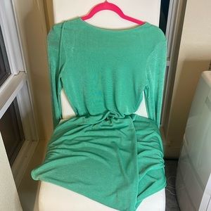 MAXI GREEN DRESS OPEN BACK SOFT SLINKY MATERIAL size M